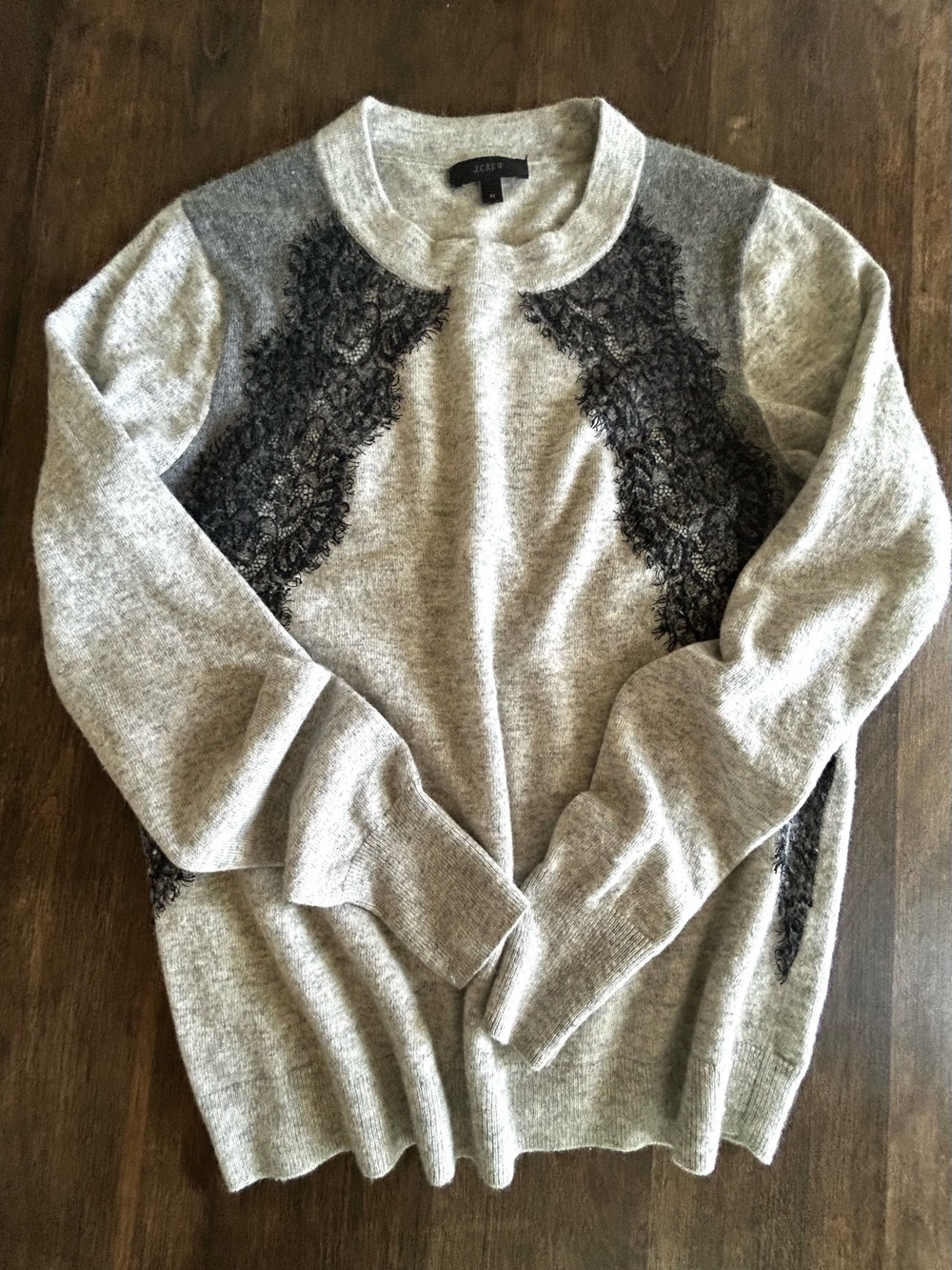 J. Crew Lace Detailed Crew Neck Sweater Gray and Black Size Medium